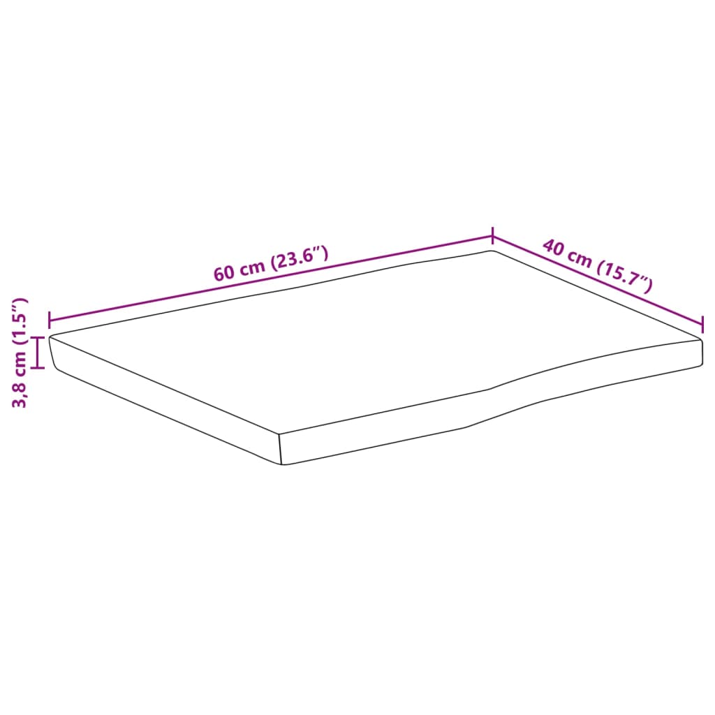 Dessus de table 60x40x3,8 cm rectangulaire bois massif d'acacia - XIOS