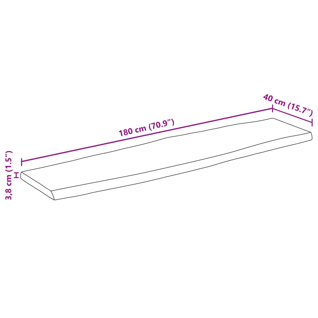Dessus de table 180x40x3,8 cm rectangulaire bois massif acacia - XIOS