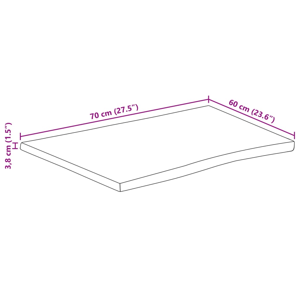 Dessus de table 70x60x3,8 cm rectangulaire bois massif d'acacia - XIOS