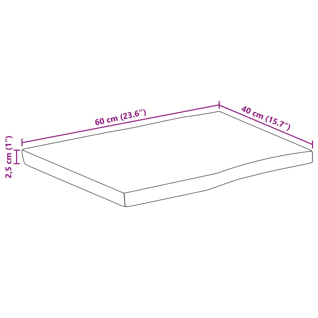 Dessus de table bord vivant 60x40x2,5 cm bois de manguier brut - XIOS