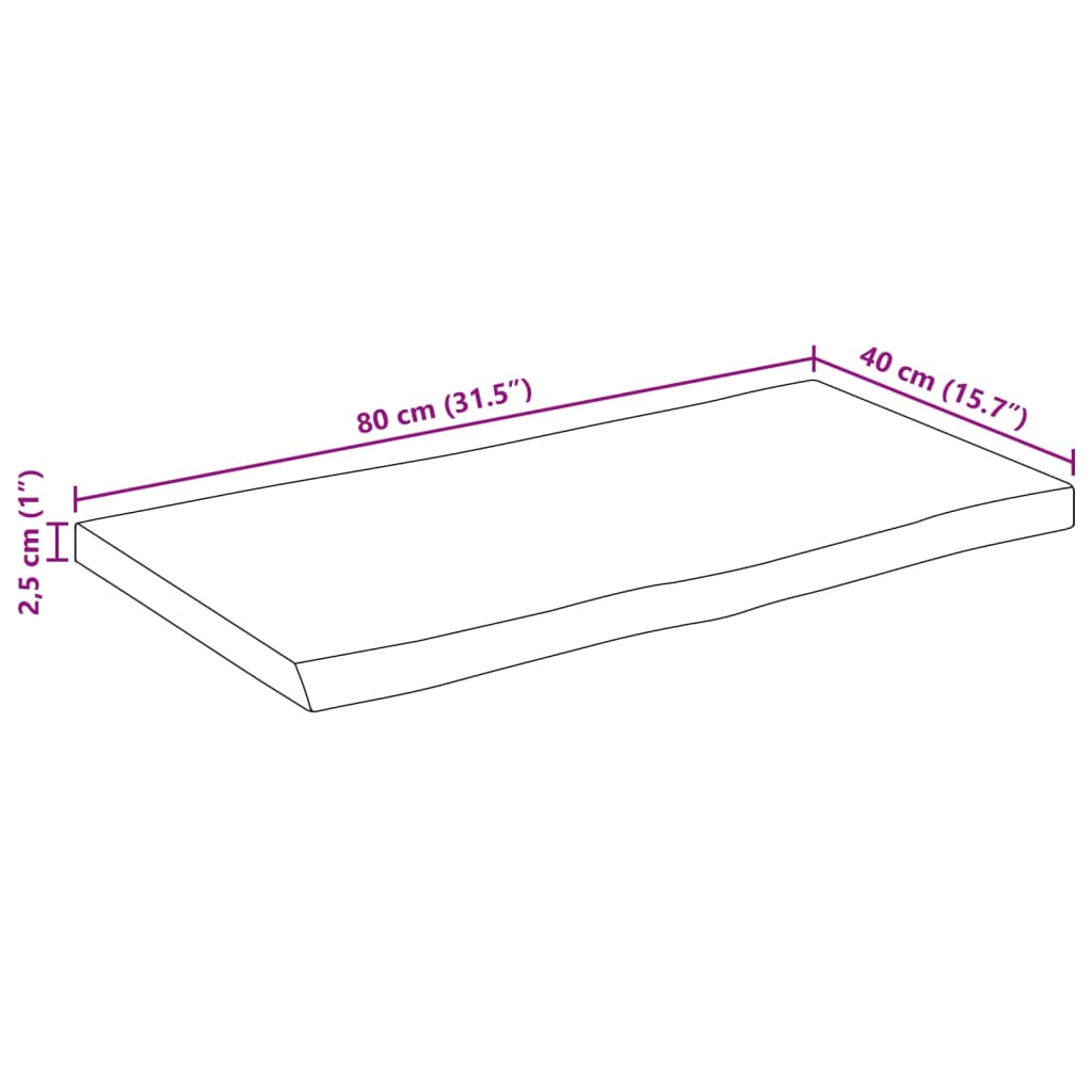 Dessus de table bord vivant 80x40x2,5 cm bois de manguier brut - XIOS