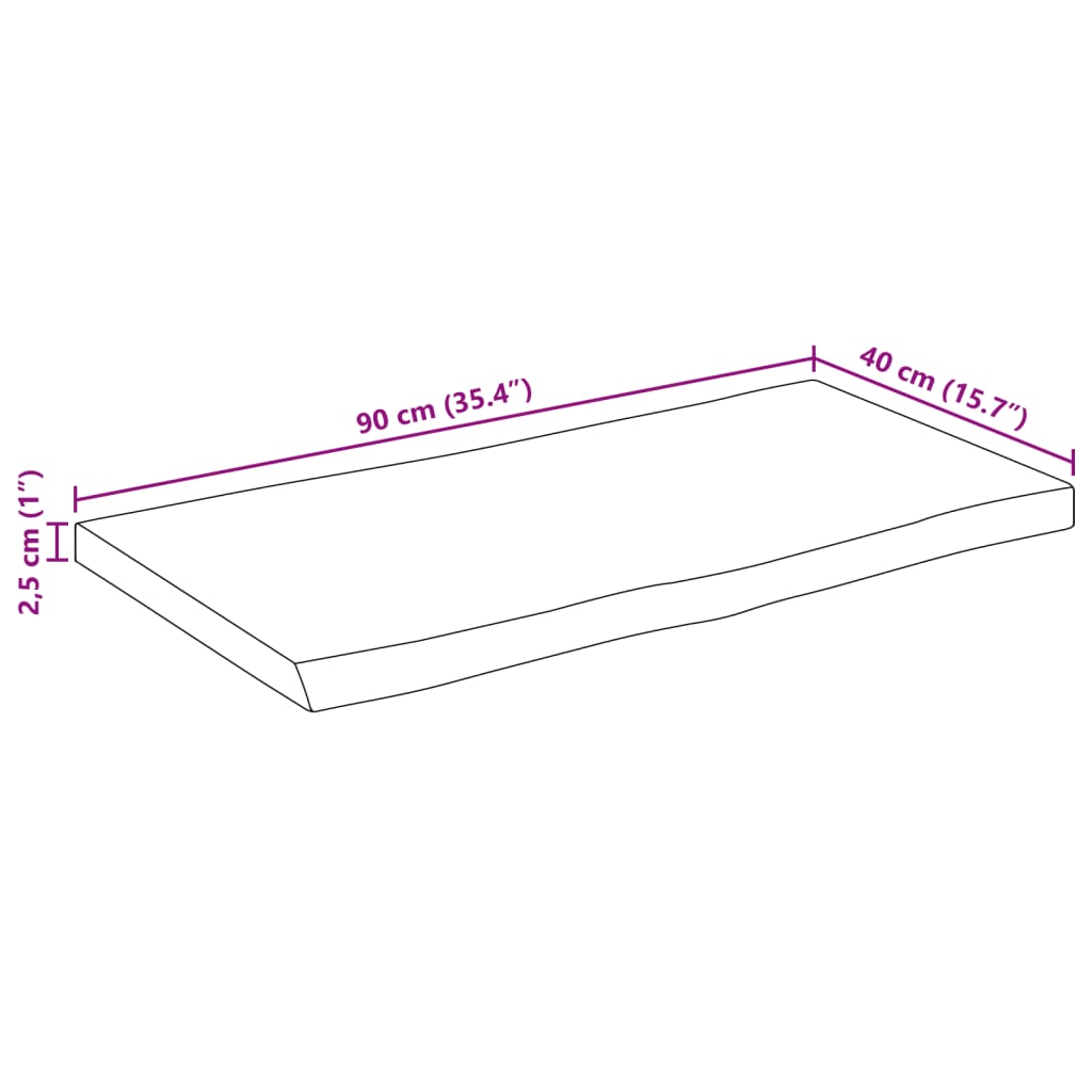 Dessus de table bord vivant 90x40x2,5 cm bois de manguier brut - XIOS