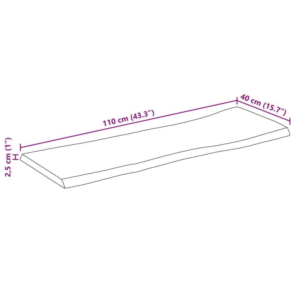 Dessus de table bord vivant 110x40x2,5 cm bois de manguier brut - XIOS