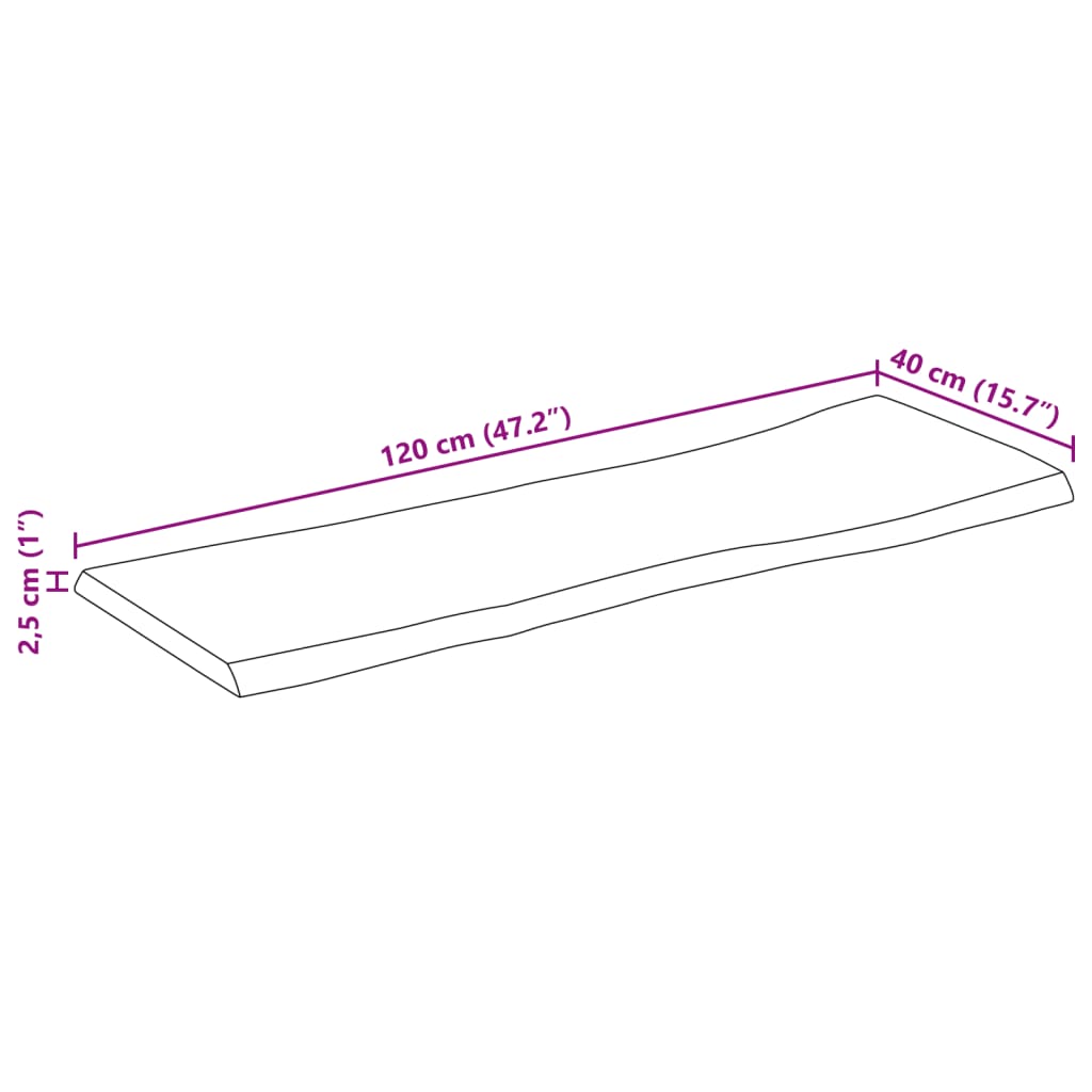 Dessus de table bord vivant 120x40x2,5 cm bois de manguier brut - XIOS