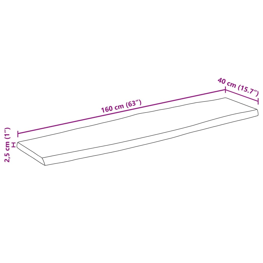 Dessus de table bord vivant 160x40x2,5 cm bois de manguier brut - XIOS