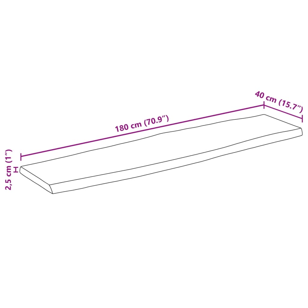 Dessus de table bord vivant 180x40x2,5 cm bois de manguier brut - XIOS