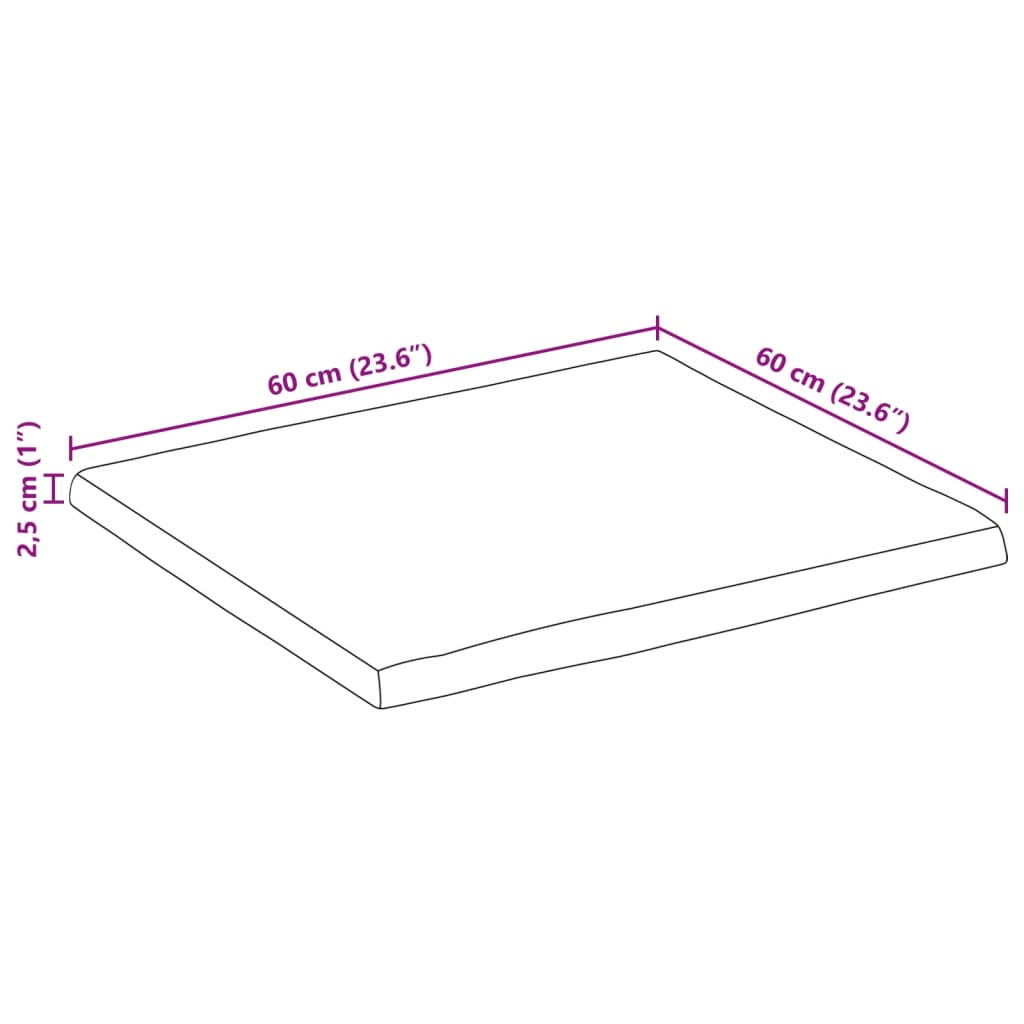 Dessus de table bord vivant 60x60x2,5 cm bois de manguier brut - XIOS
