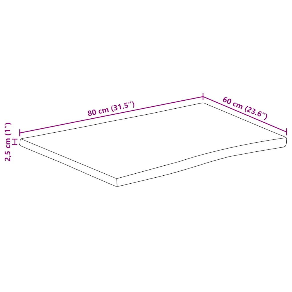 Dessus de table bord vivant 80x60x2,5 cm bois de manguier brut - XIOS