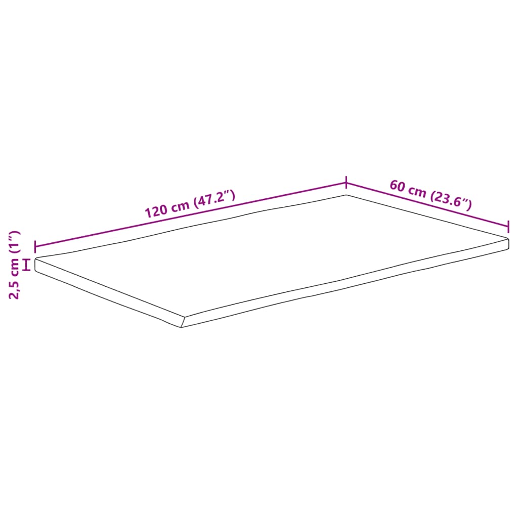 Dessus de table bord vivant 120x60x2,5 cm bois de manguier brut - XIOS
