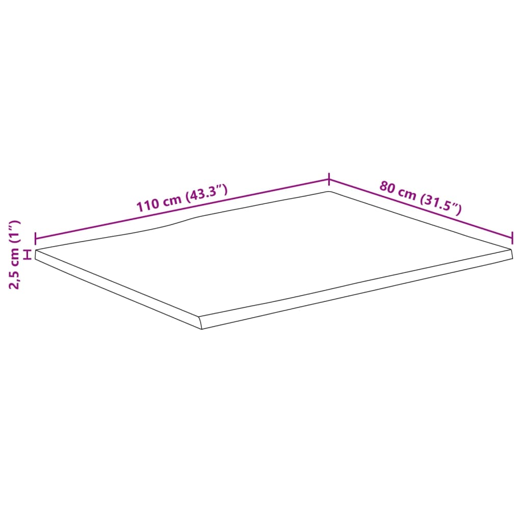 Dessus de table bord vivant 110x80x2,5 cm bois de manguier brut - XIOS
