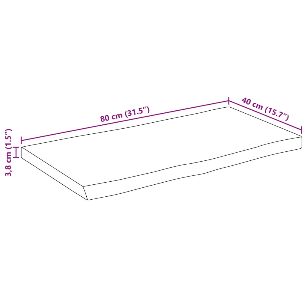 Dessus de table bord vivant 80x40x3,8 cm bois de manguier brut - XIOS