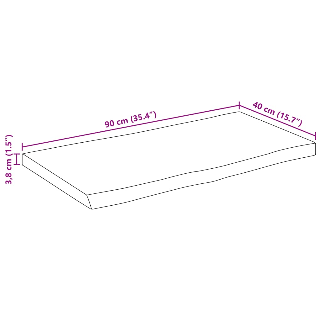 Dessus de table bord vivant 90x40x3,8 cm bois de manguier brut - XIOS