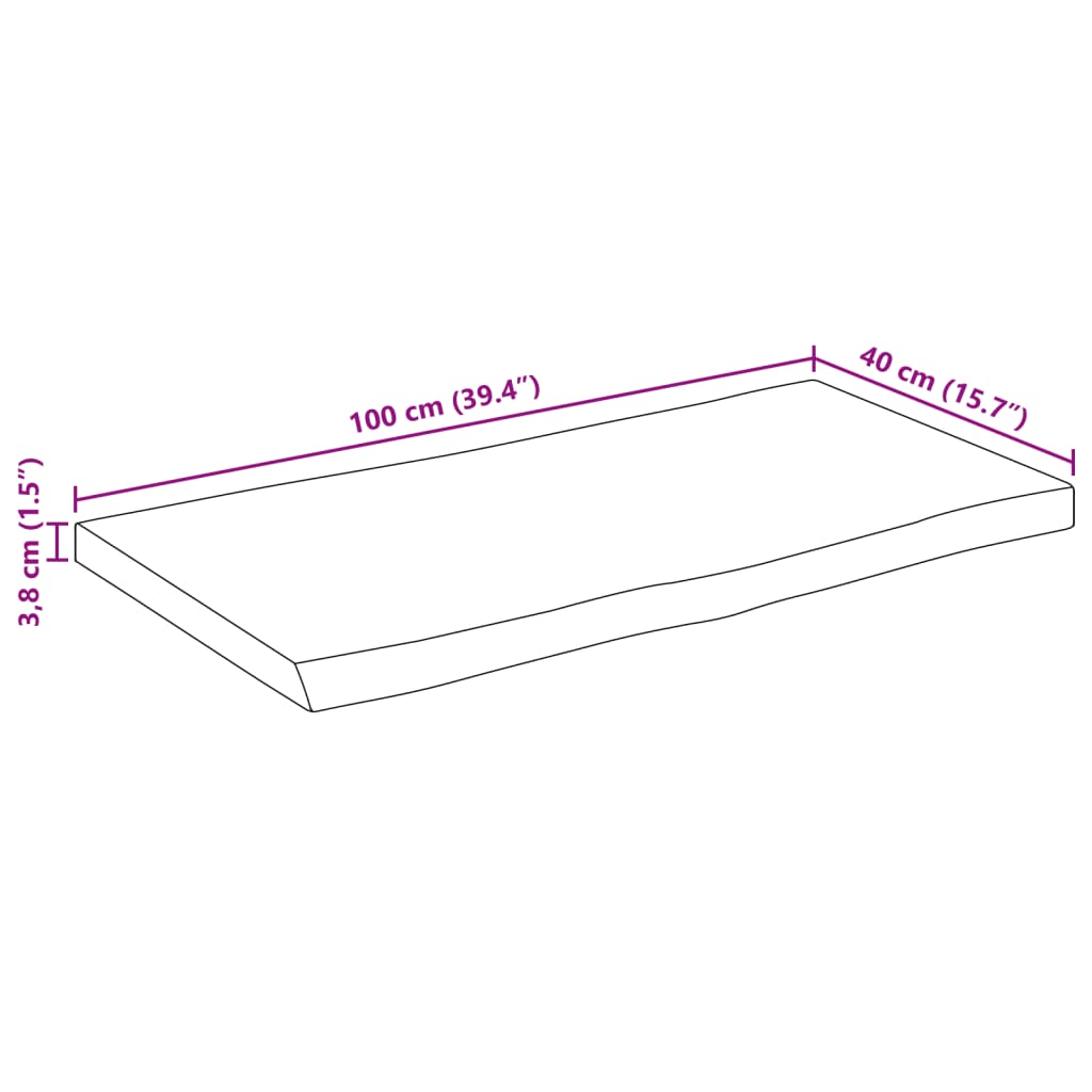 Dessus de table bord vivant 100x40x3,8 cm bois de manguier brut - XIOS