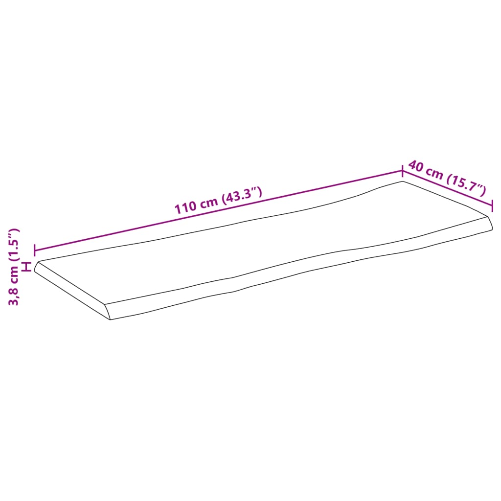 Dessus de table bord vivant 110x40x3,8 cm bois de manguier brut - XIOS