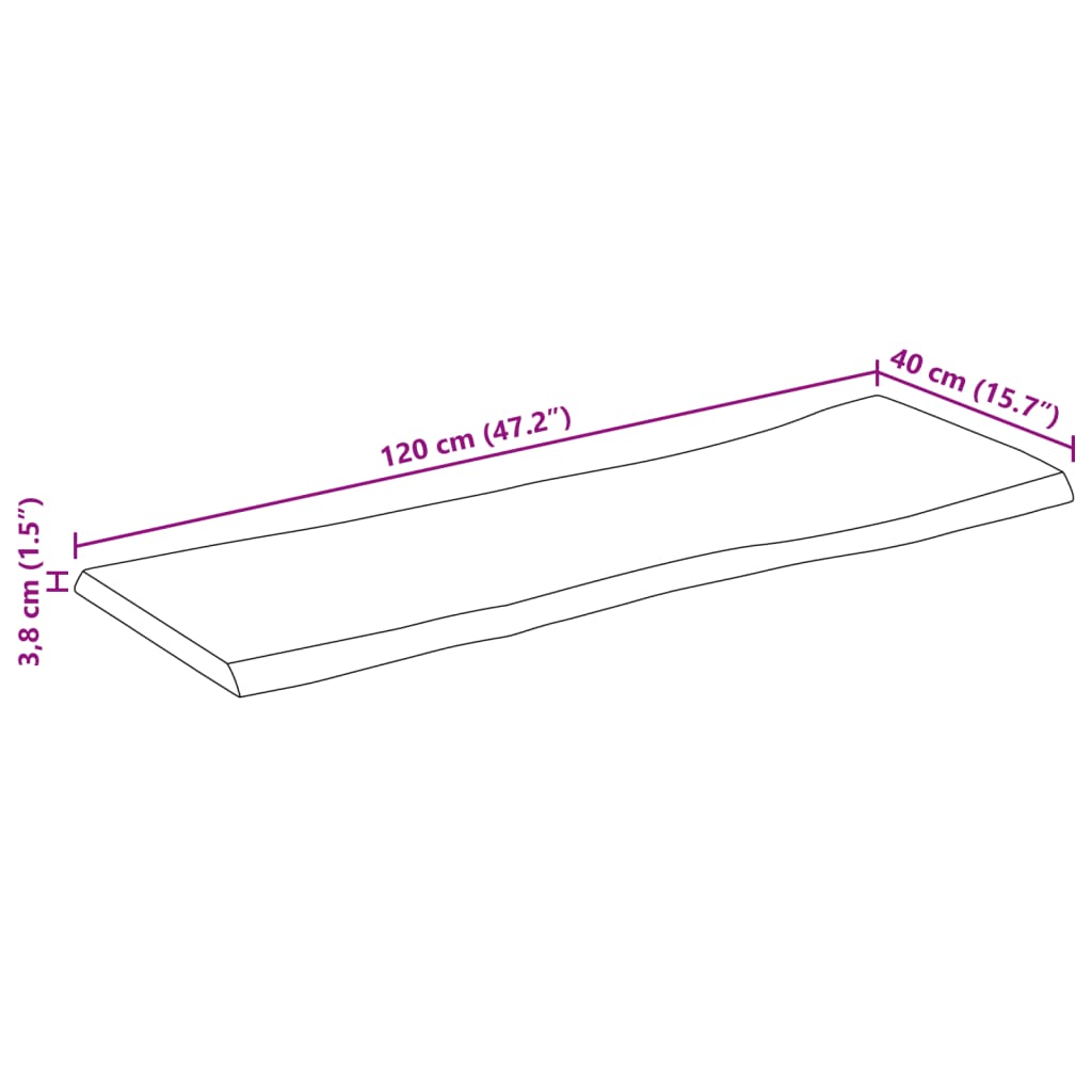 Dessus de table bord vivant 120x40x3,8 cm bois de manguier brut - XIOS