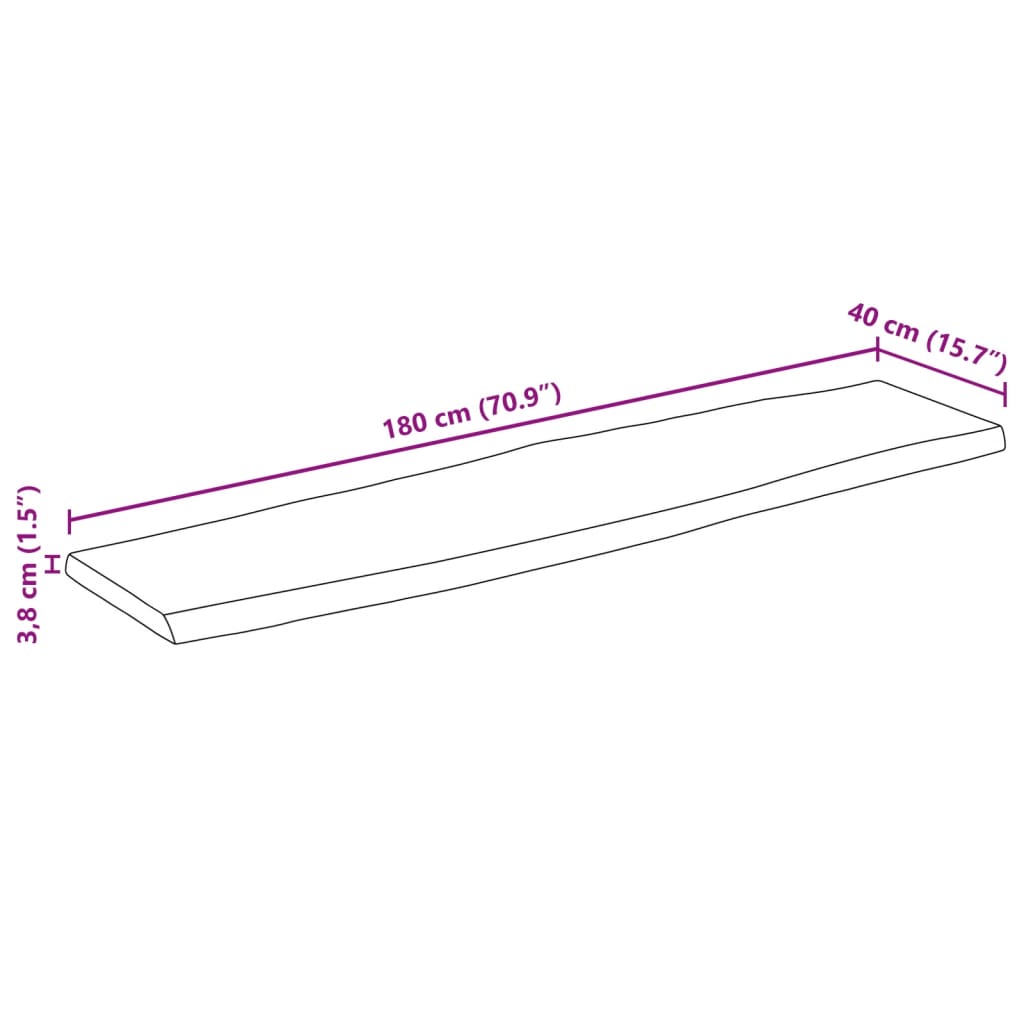 Dessus de table bord vivant 180x40x3,8 cm bois de manguier brut - XIOS