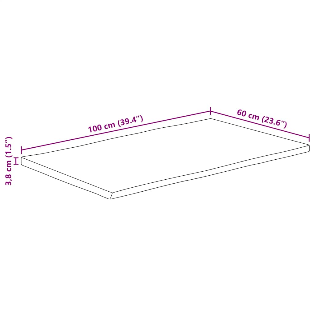 Dessus de table bord vivant 100x60x3,8 cm bois de manguier brut - XIOS