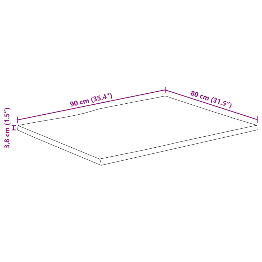 Dessus de table 90x80x3,8 cm bord vivant bois massif manguier