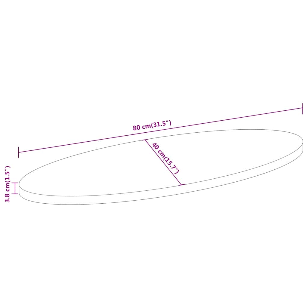 Dessus de table 80x40x3,8 cm ovale bois massif d'acacia - XIOS