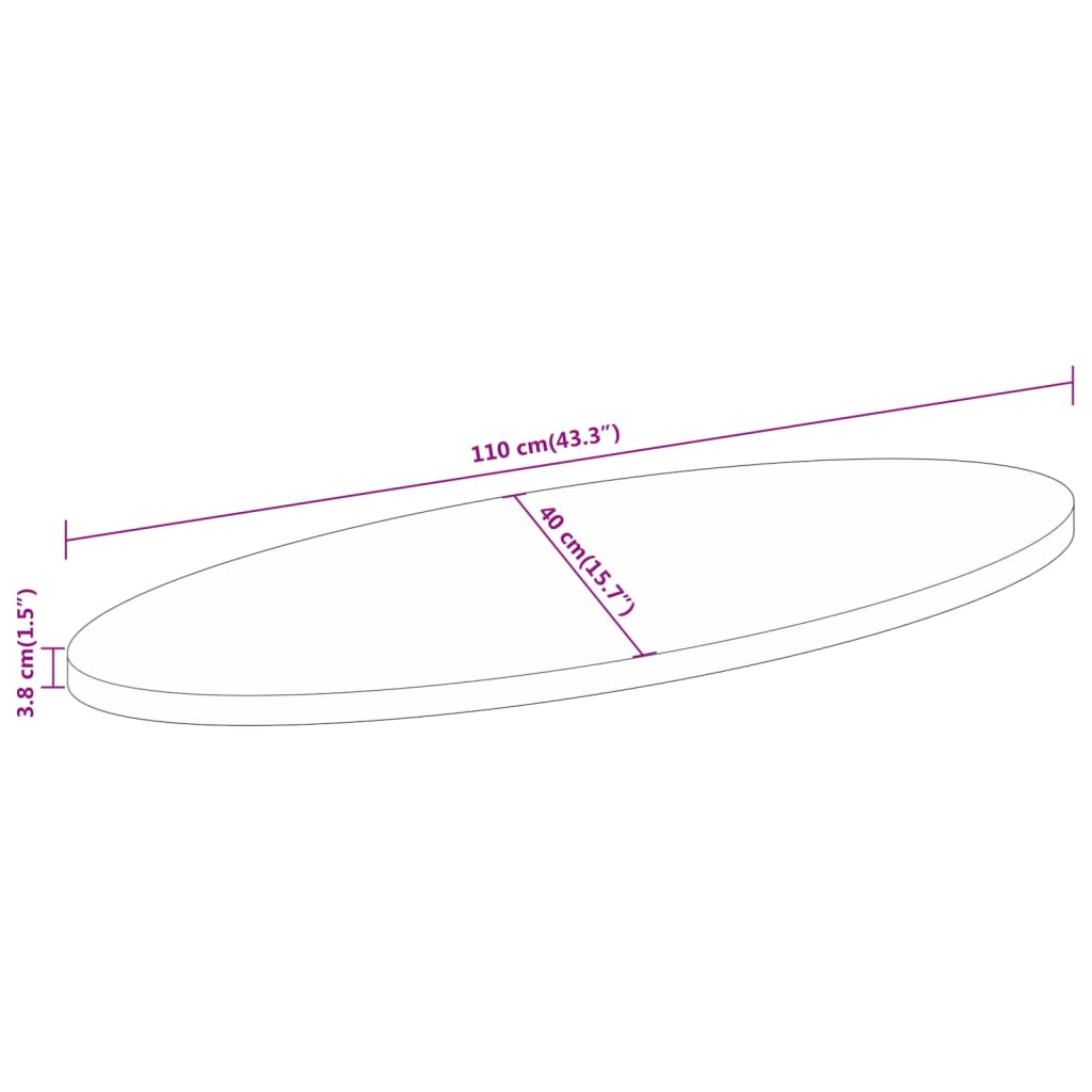 Dessus de table 110x40x3,8 cm ovale bois massif d'acacia - XIOS