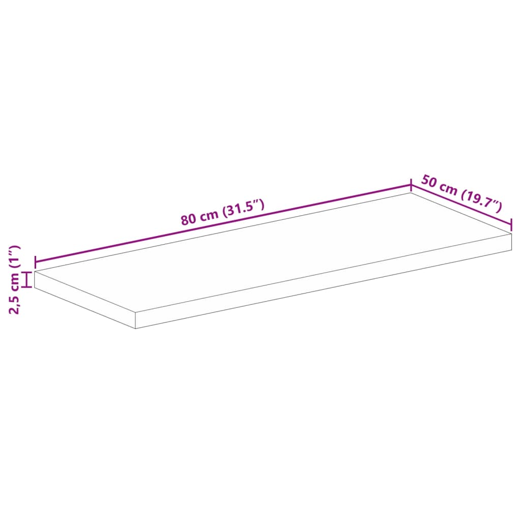 Dessus de table 80x50x2,5 cm rectangulaire bois massif d'acacia