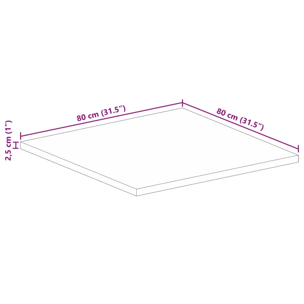 Dessus de table 80x80x2,5 cm carré bois massif d'acacia