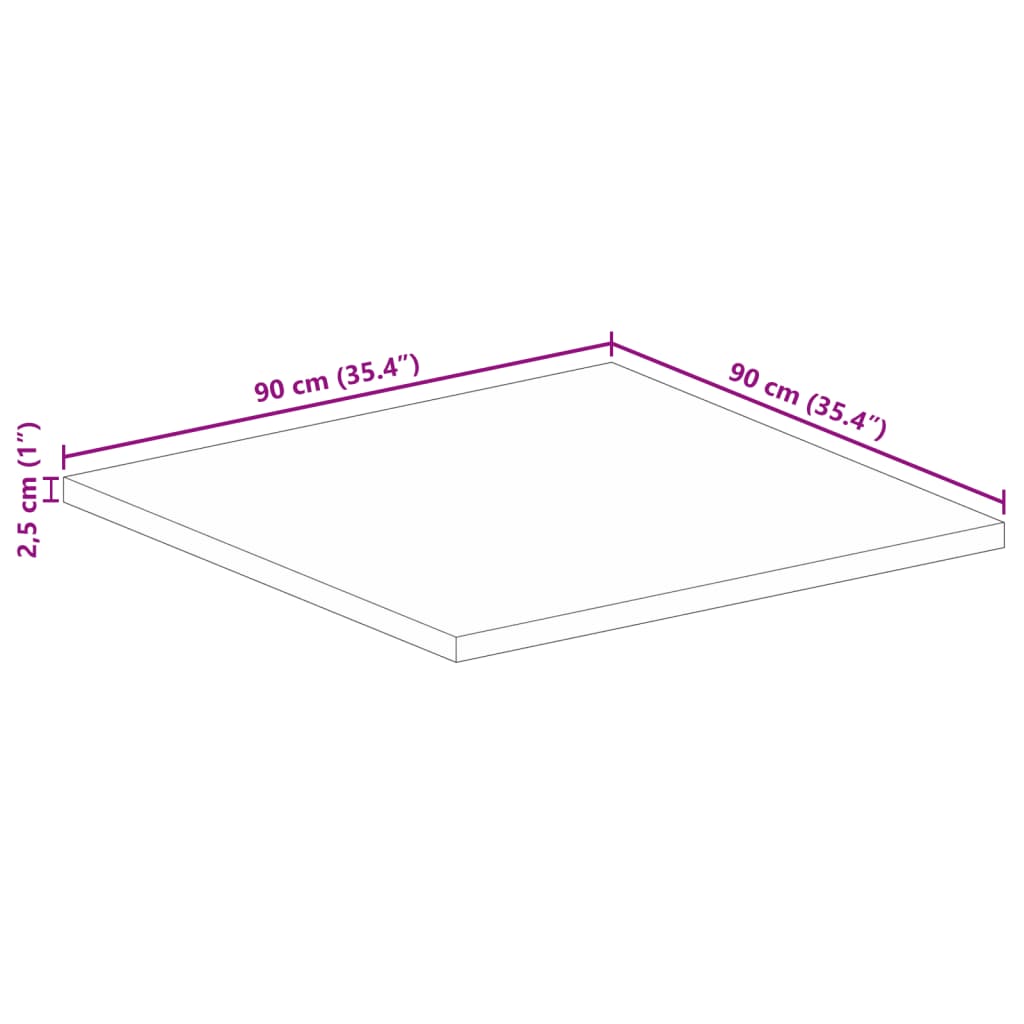 Dessus de table 90x90x2,5 cm carré bois massif d'acacia