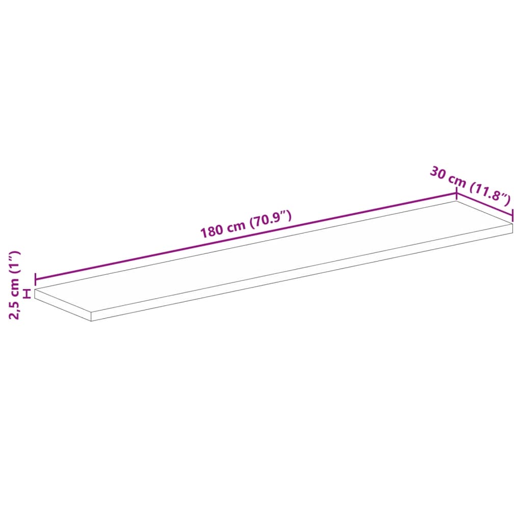 Dessus de table 180x30x2,5cm rectangulaire bois massif récupéré