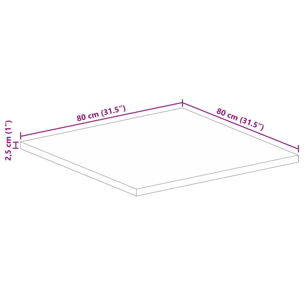 Dessus de table 80x80x2,5 cm carré bois massif manguier brut - XIOS