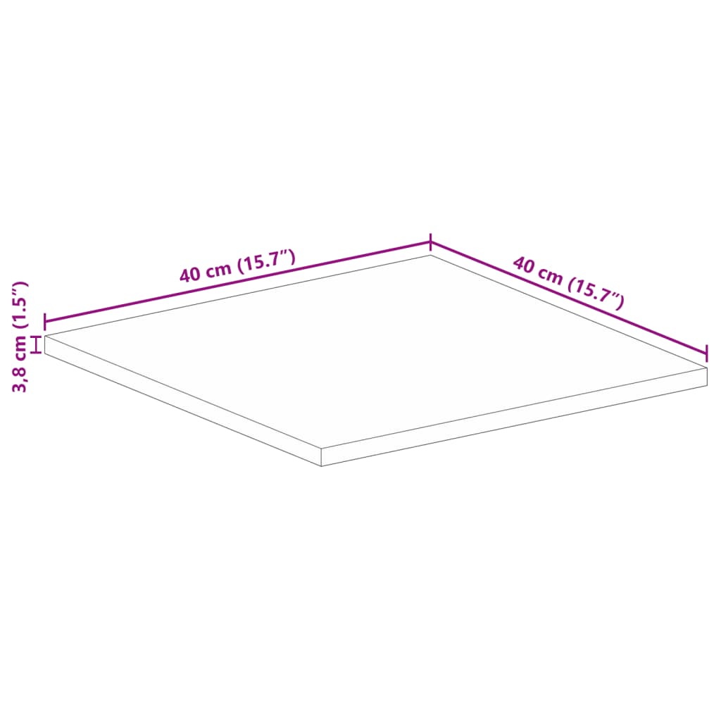Dessus de table 40x40x3,8 cm carré bois massif de manguier brut - XIOS