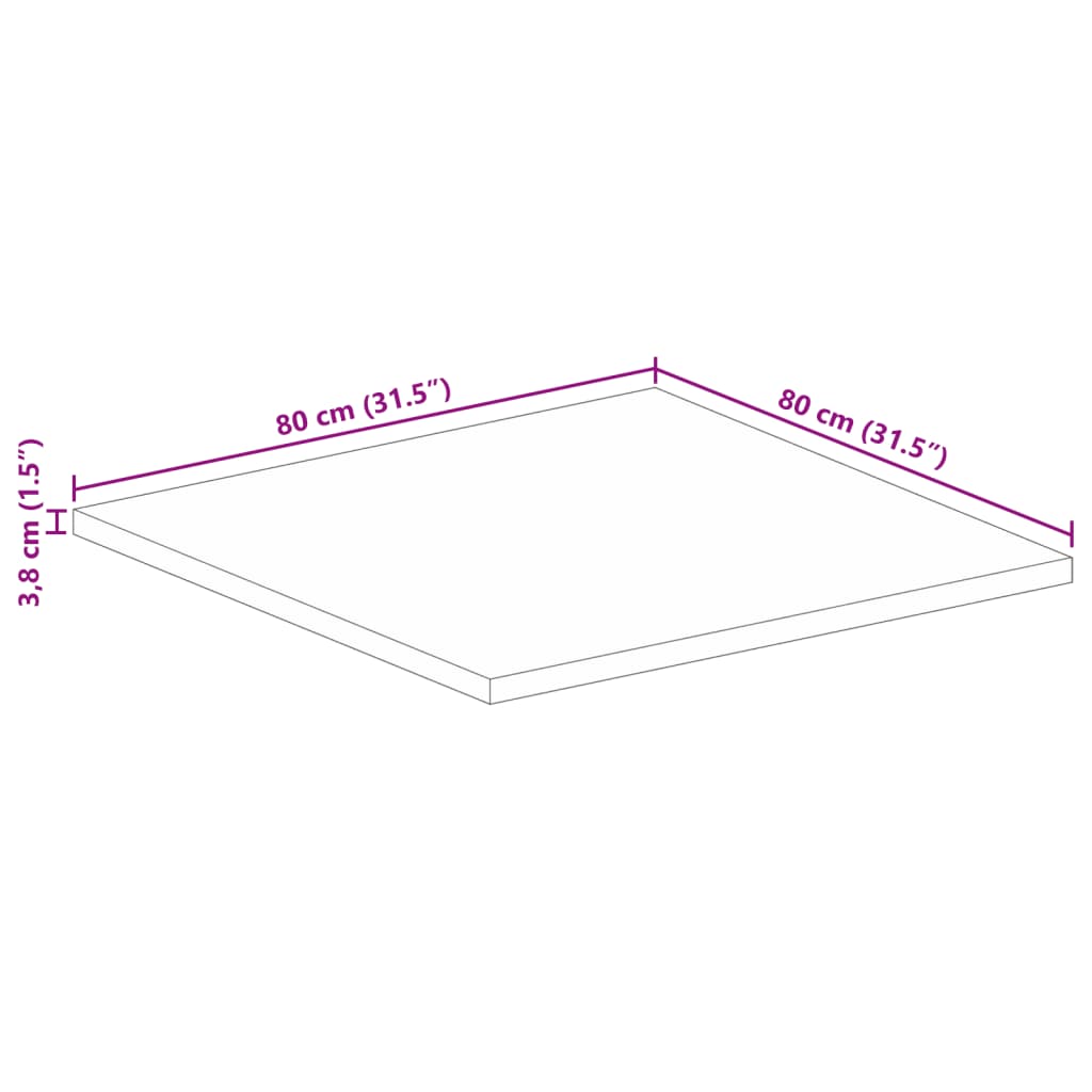 Dessus de table 80x80x3,8 cm carré bois massif de manguier brut - XIOS