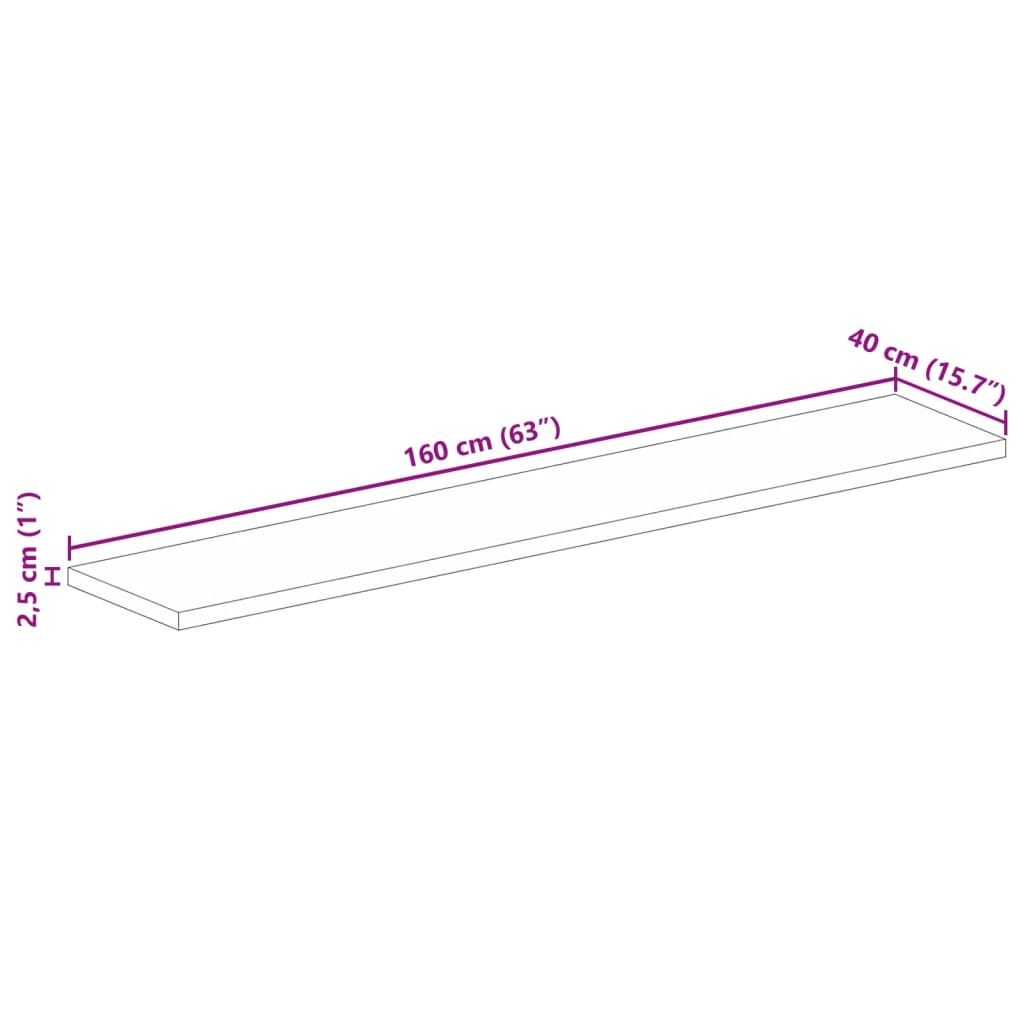 Dessus de table 160x40x2,5cm rectangulaire bois massif manguier - XIOS