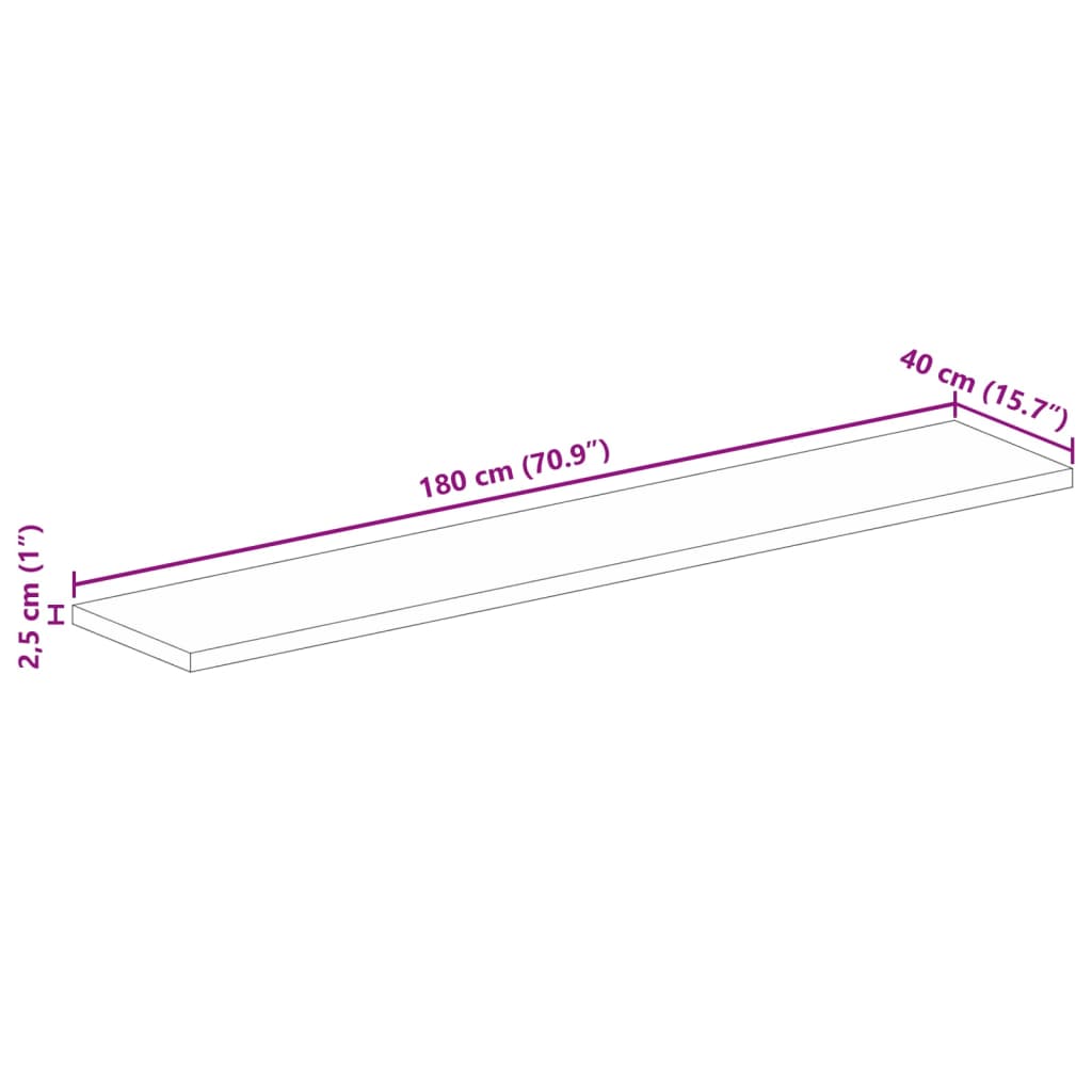 Dessus de table 180x40x2,5cm rectangulaire bois massif manguier - XIOS