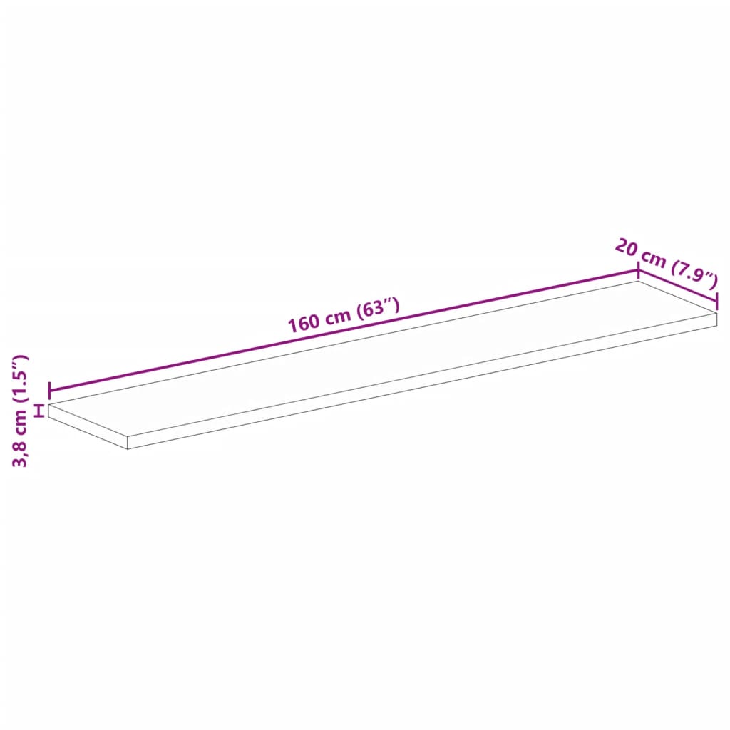 Dessus de table 160x20x3,8cm rectangulaire bois massif manguier - XIOS