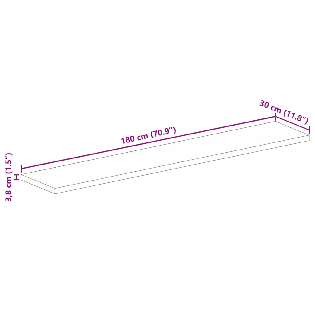 Dessus de table 180x30x3,8cm rectangulaire bois massif manguier - XIOS