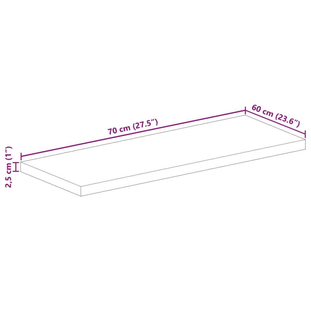 Dessus de table 70x60x2,5 cm rectangulaire bois massif manguier