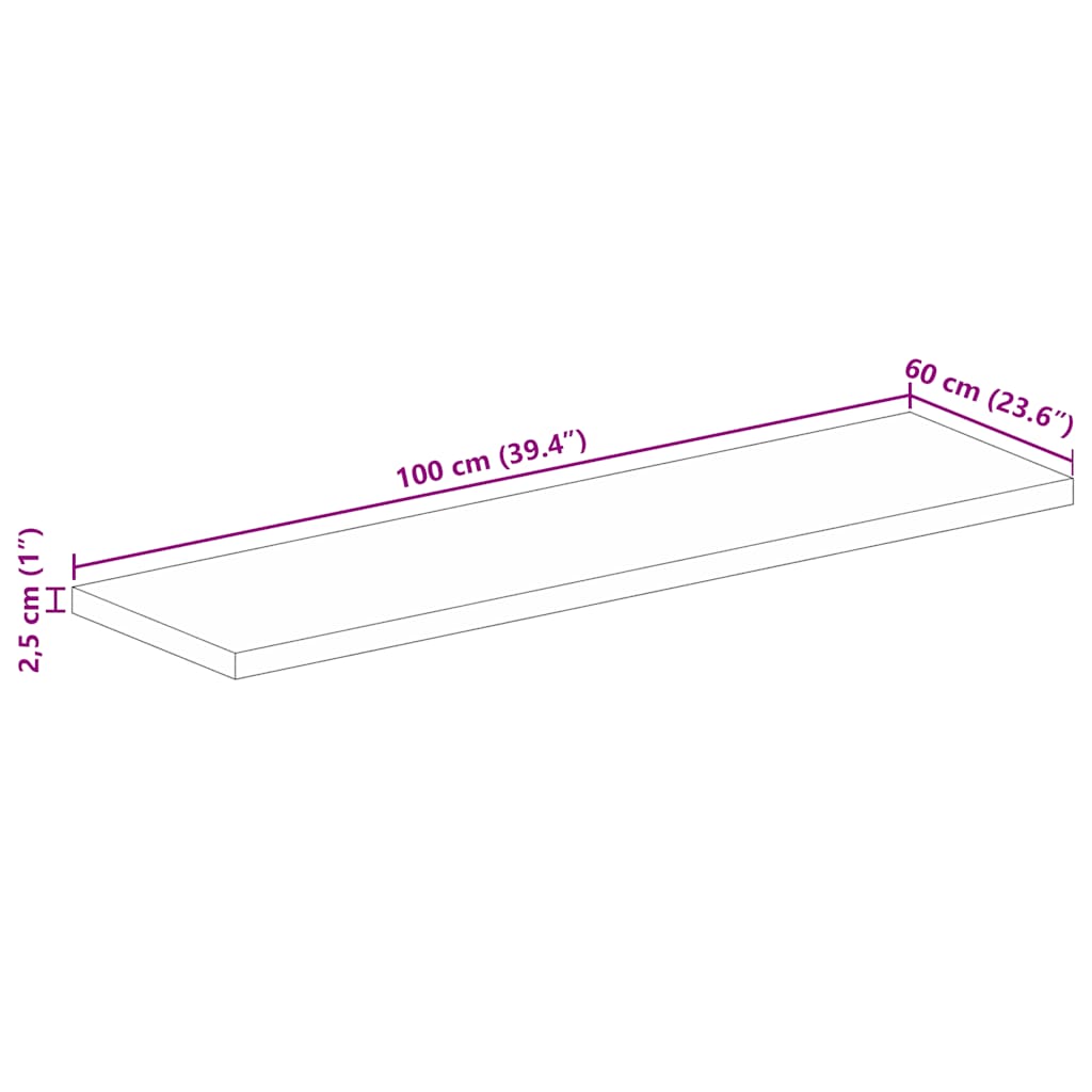 Dessus de table 100x60x2,5cm rectangulaire bois massif manguier