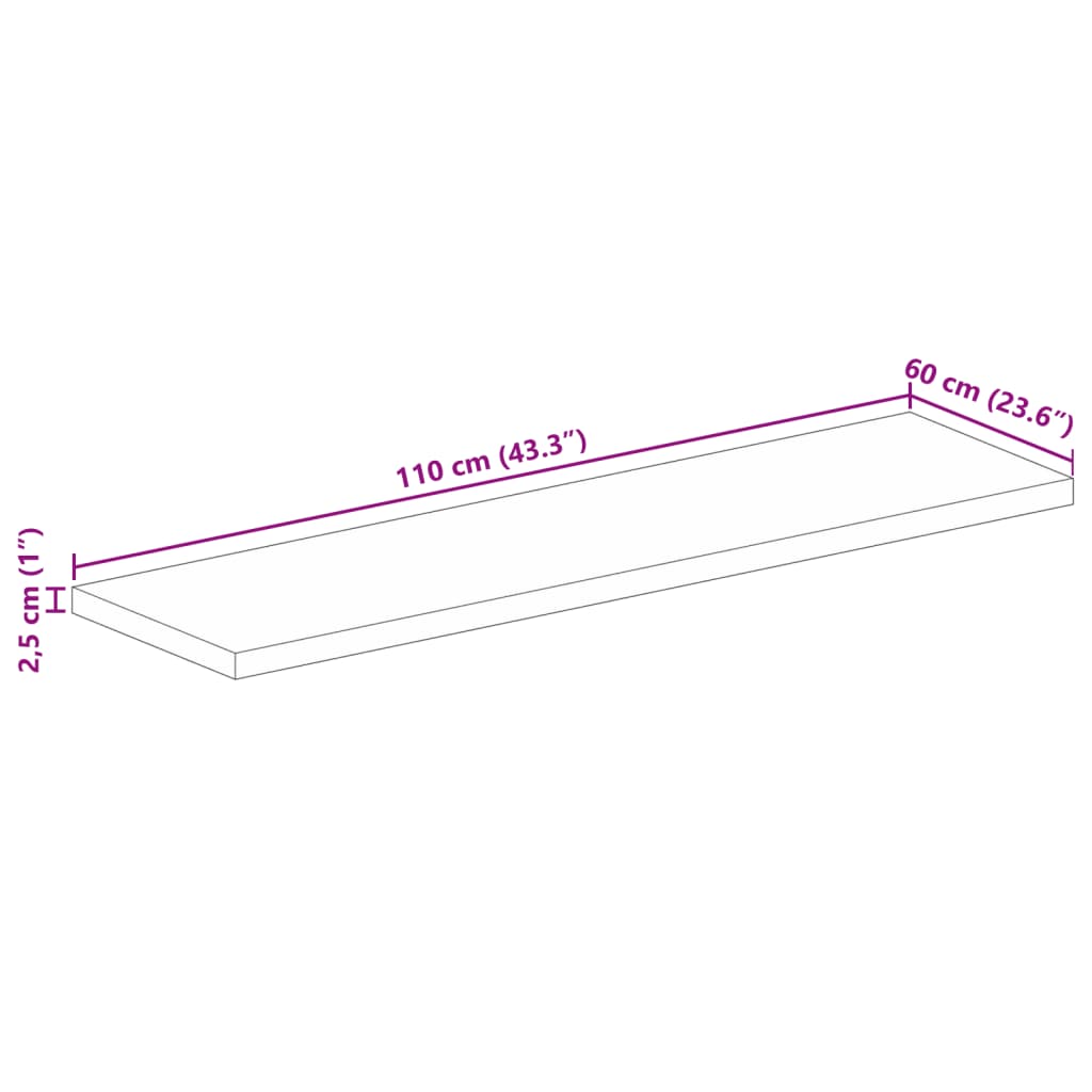 Dessus de table 110x60x2,5cm rectangulaire bois massif manguier