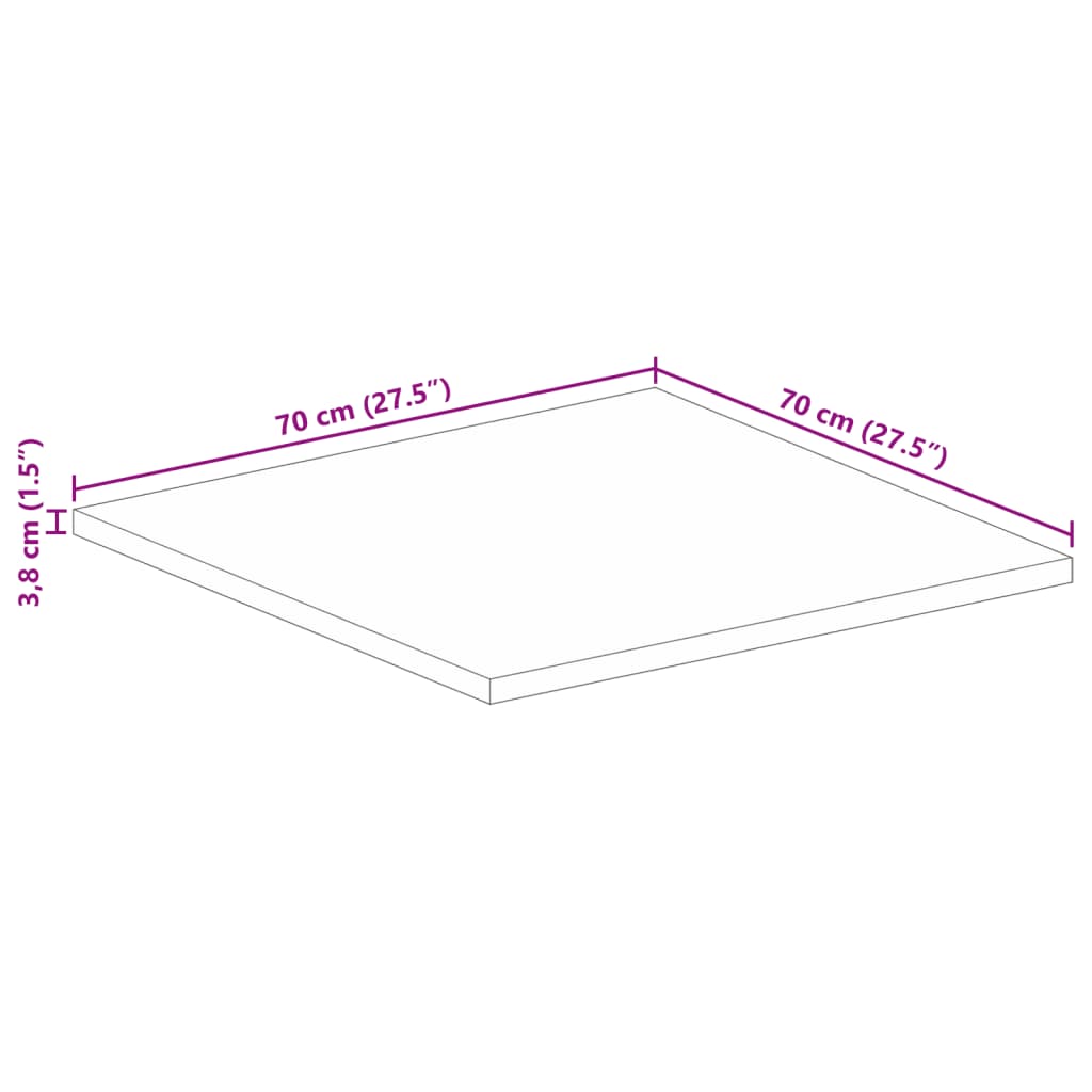 Dessus de table 70x70x3,8 cm carré bois massif manguier - XIOS