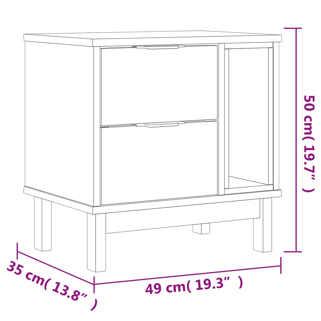Table de chevet FLAM 49x35x50 cm bois de pin massif - XIOS
