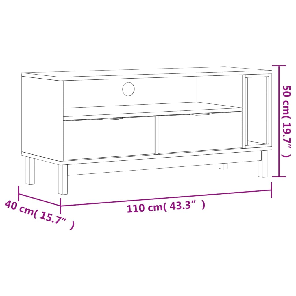Meuble TV FLAM 110x40x50 cm bois massif de pin - XIOS