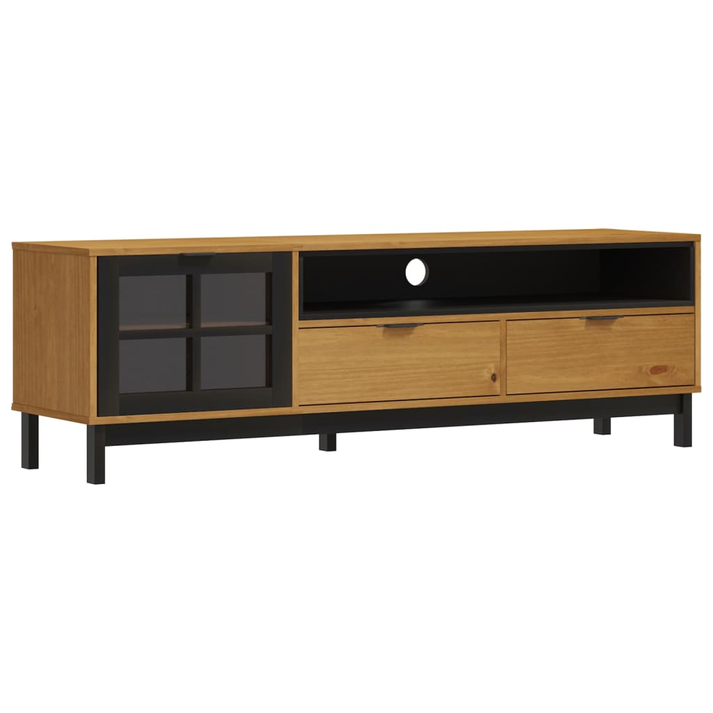 Meuble TV avec porte vitrée FLAM 158x40x50cm bois massif de pin - XIOS