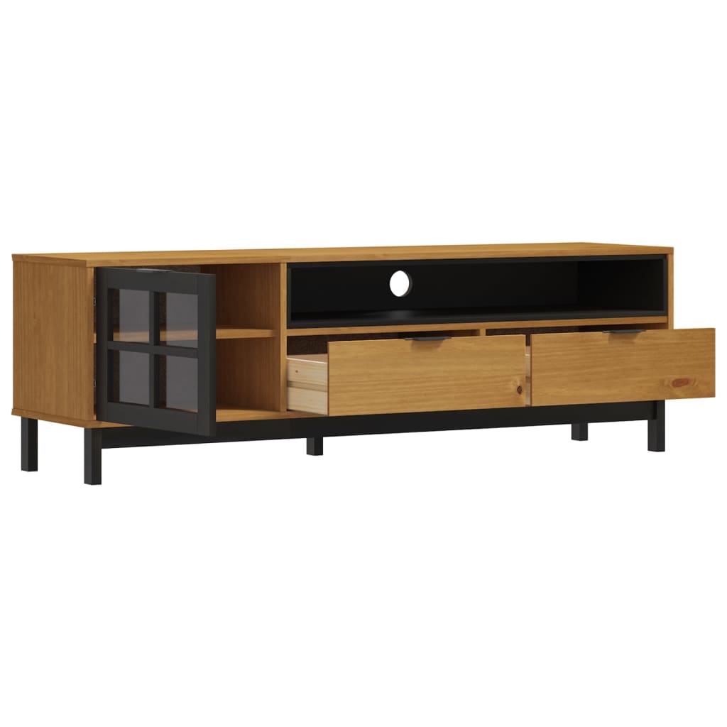 Meuble TV avec porte vitrée FLAM 158x40x50cm bois massif de pin - XIOS