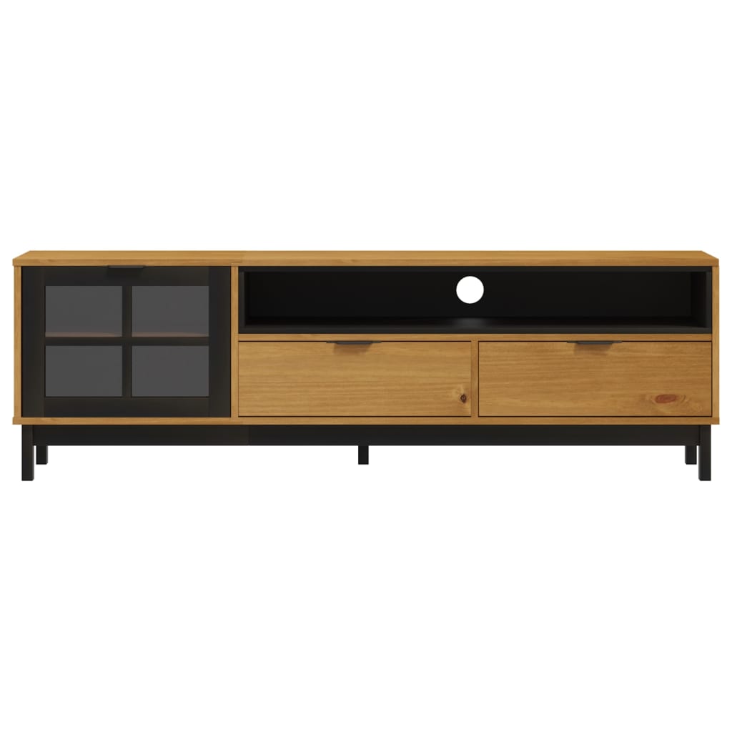 Meuble TV avec porte vitrée FLAM 158x40x50cm bois massif de pin - XIOS