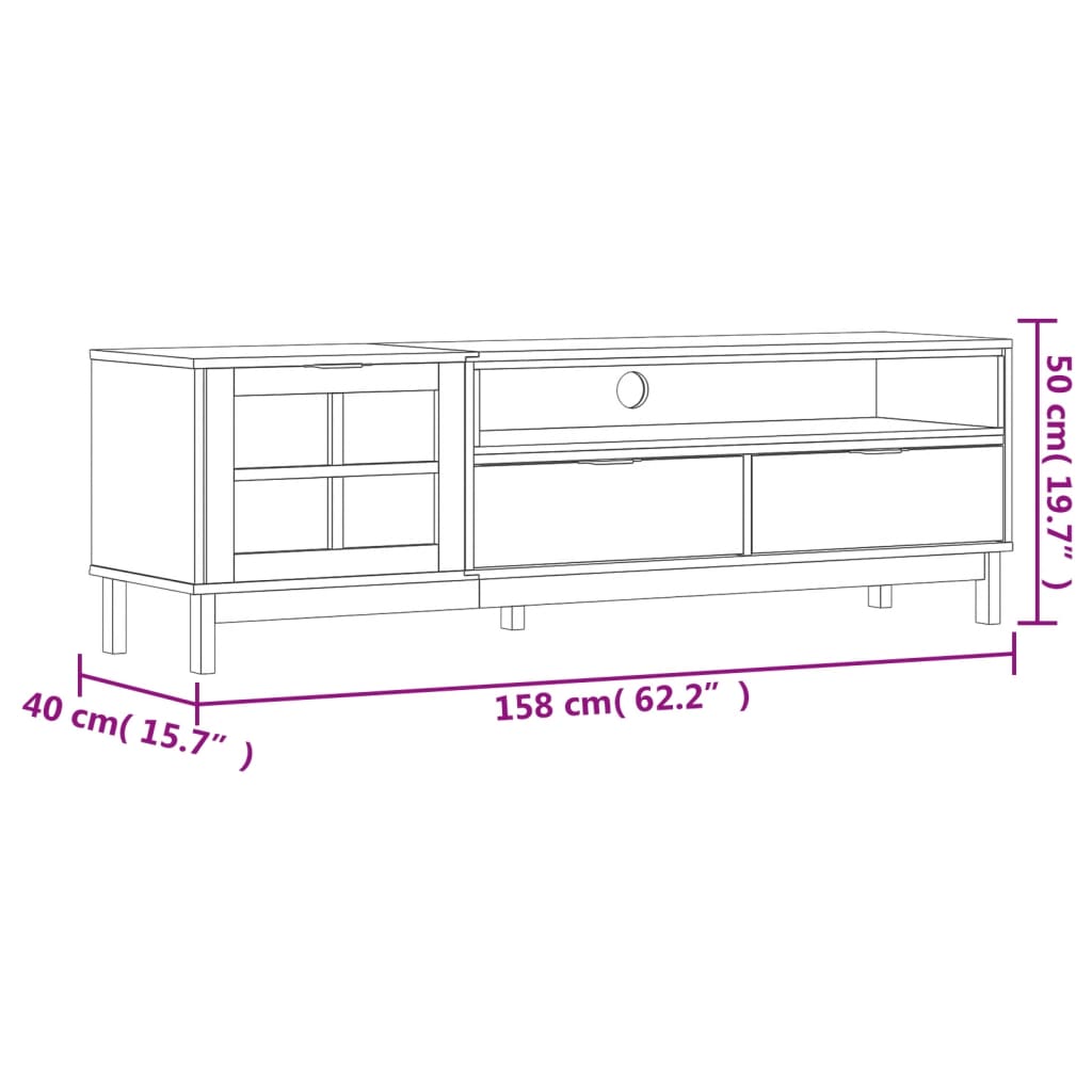 Meuble TV avec porte vitrée FLAM 158x40x50cm bois massif de pin - XIOS