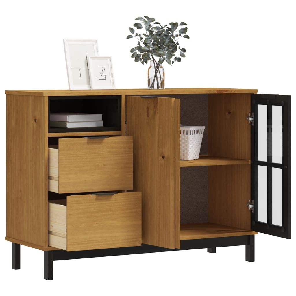 Buffet avec porte vitrée FLAM 110x40x80 cm bois massif de pin - XIOS