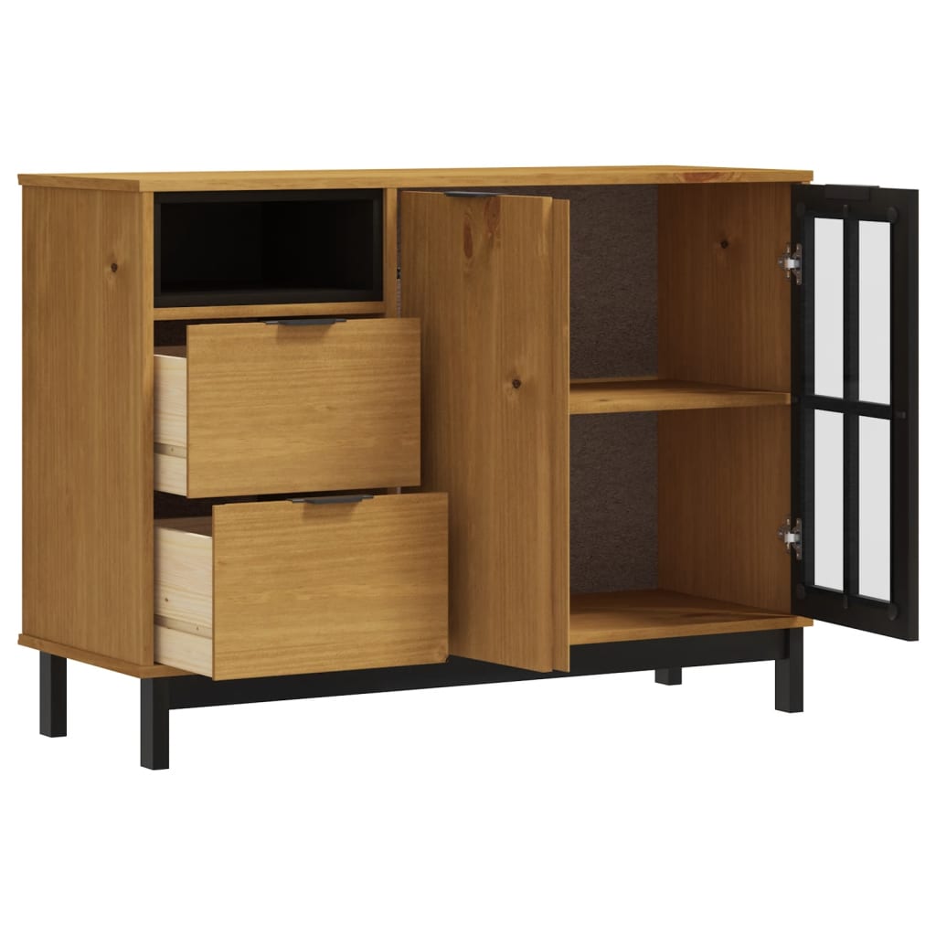 Buffet avec porte vitrée FLAM 110x40x80 cm bois massif de pin - XIOS