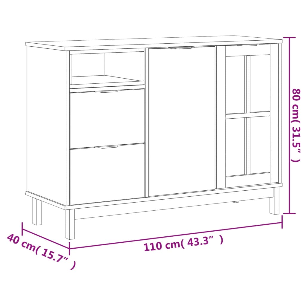 Buffet avec porte vitrée FLAM 110x40x80 cm bois massif de pin - XIOS