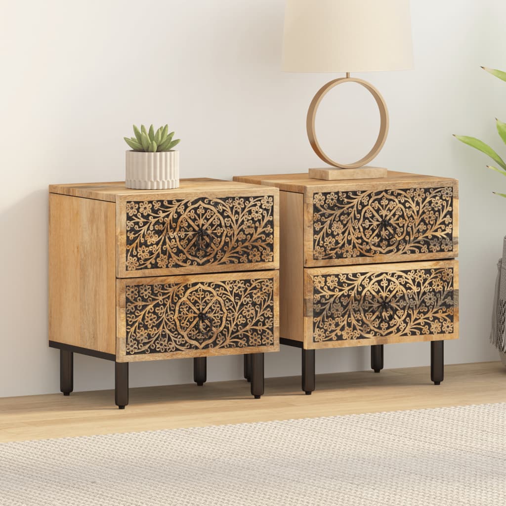 Tables de chevet 2 pcs 40x33x46 cm Bois de manguier solide - XIOS