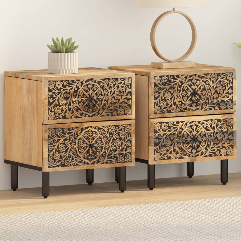 Tables de chevet 2 pcs 40x33x46 cm Bois de manguier solide - XIOS